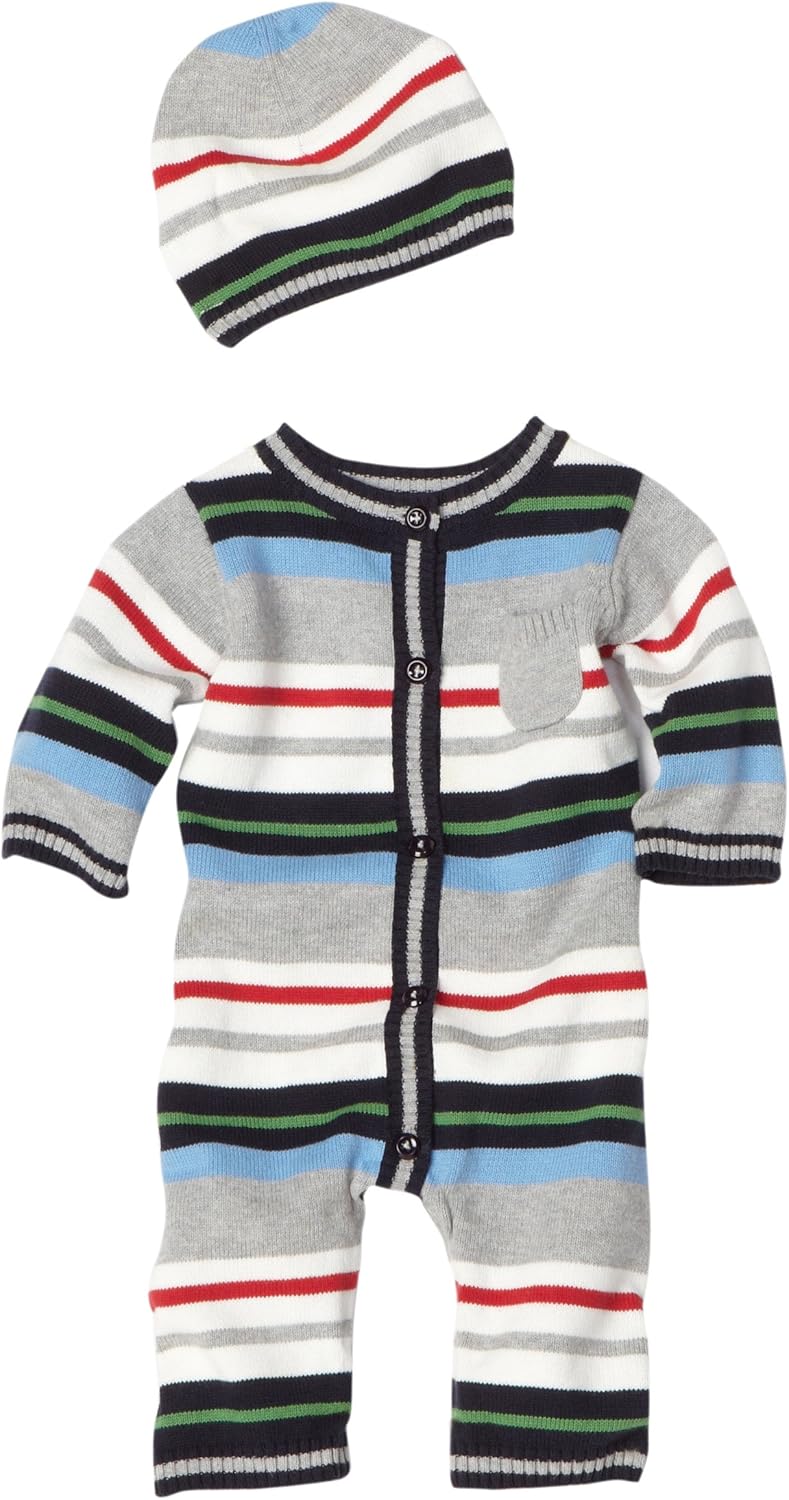 Hartstrings Babyboys Newborn Sweater Romper and Hat Set, Navy, 36 Months Infant