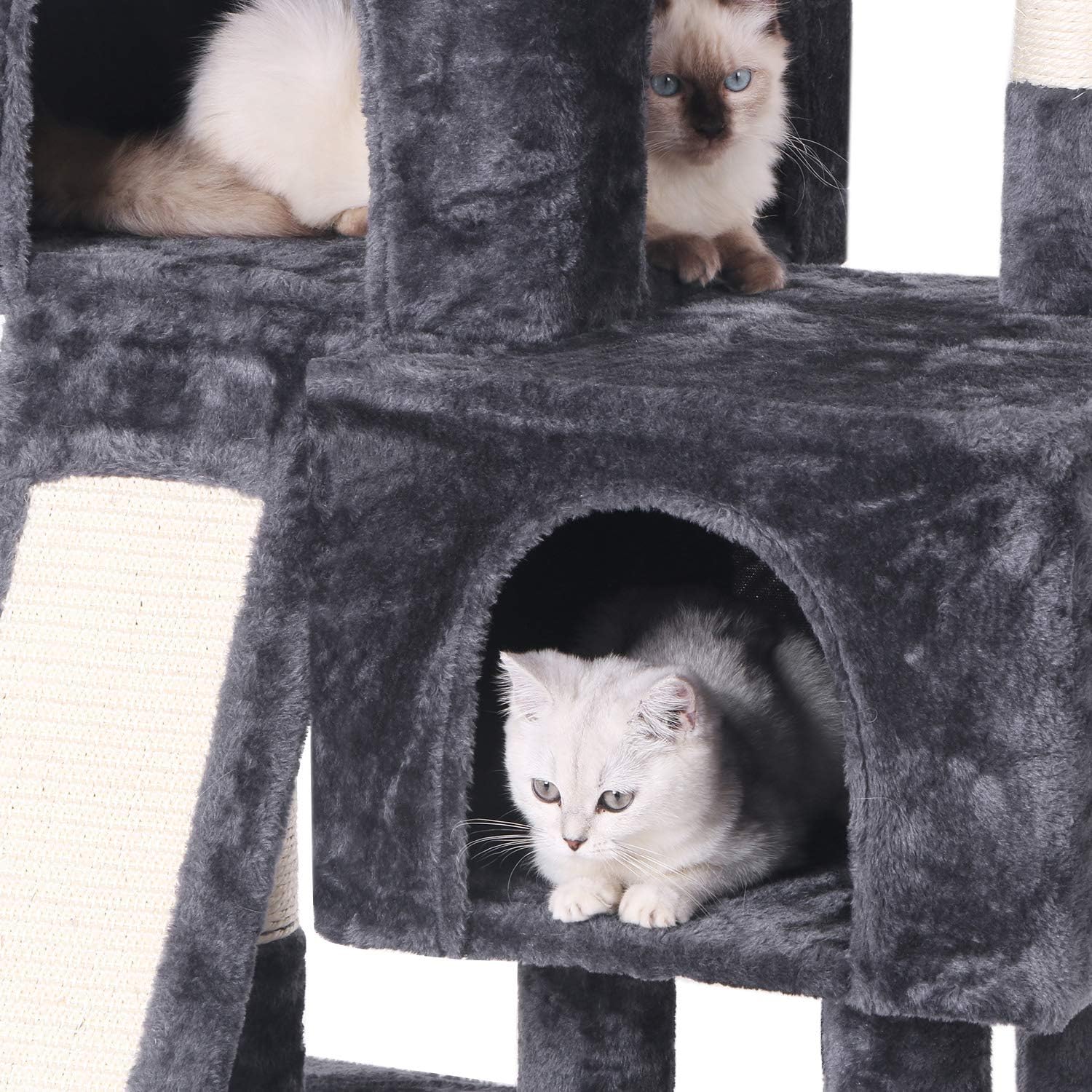 BEWISHOME Cat Tree Condo with Sisal Scratching Posts, Scratching Board, Plush Perch and Dual Houses, Cat Tower Furniture Kitty Activity Center Kitten Play House, Grey MMJ10B : Pet Supplies