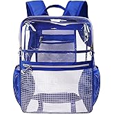 GiMiUiTo Clear Backpacks for School,17''Large Clear Backpack See Through Bookbag Heavy Duty Transparent Backpack for Boys Girls College Work,Blue