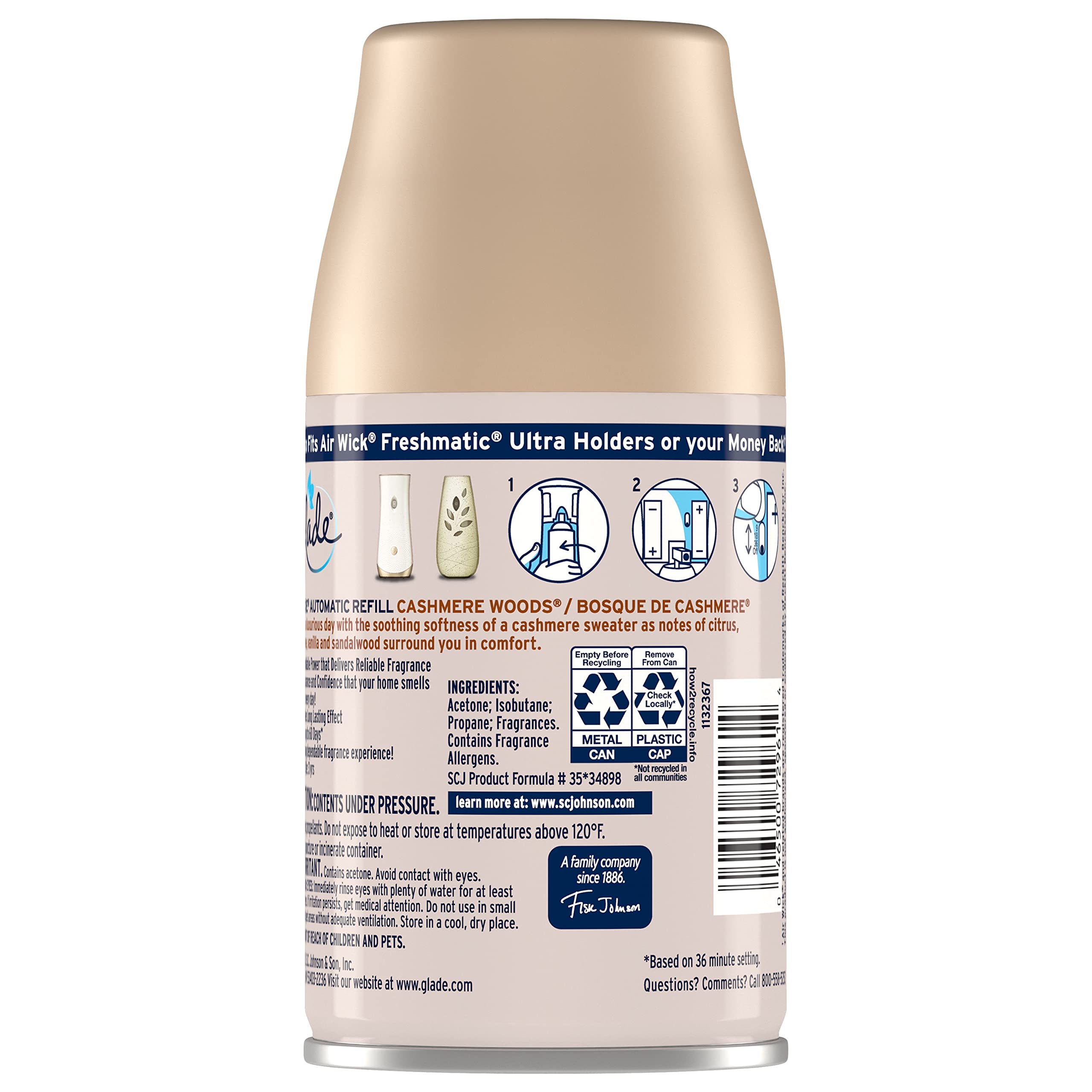 Glade Automatic Spray Refill, Air Freshener for Home and Bathroom, Cashmere Woods, 6.2 Oz