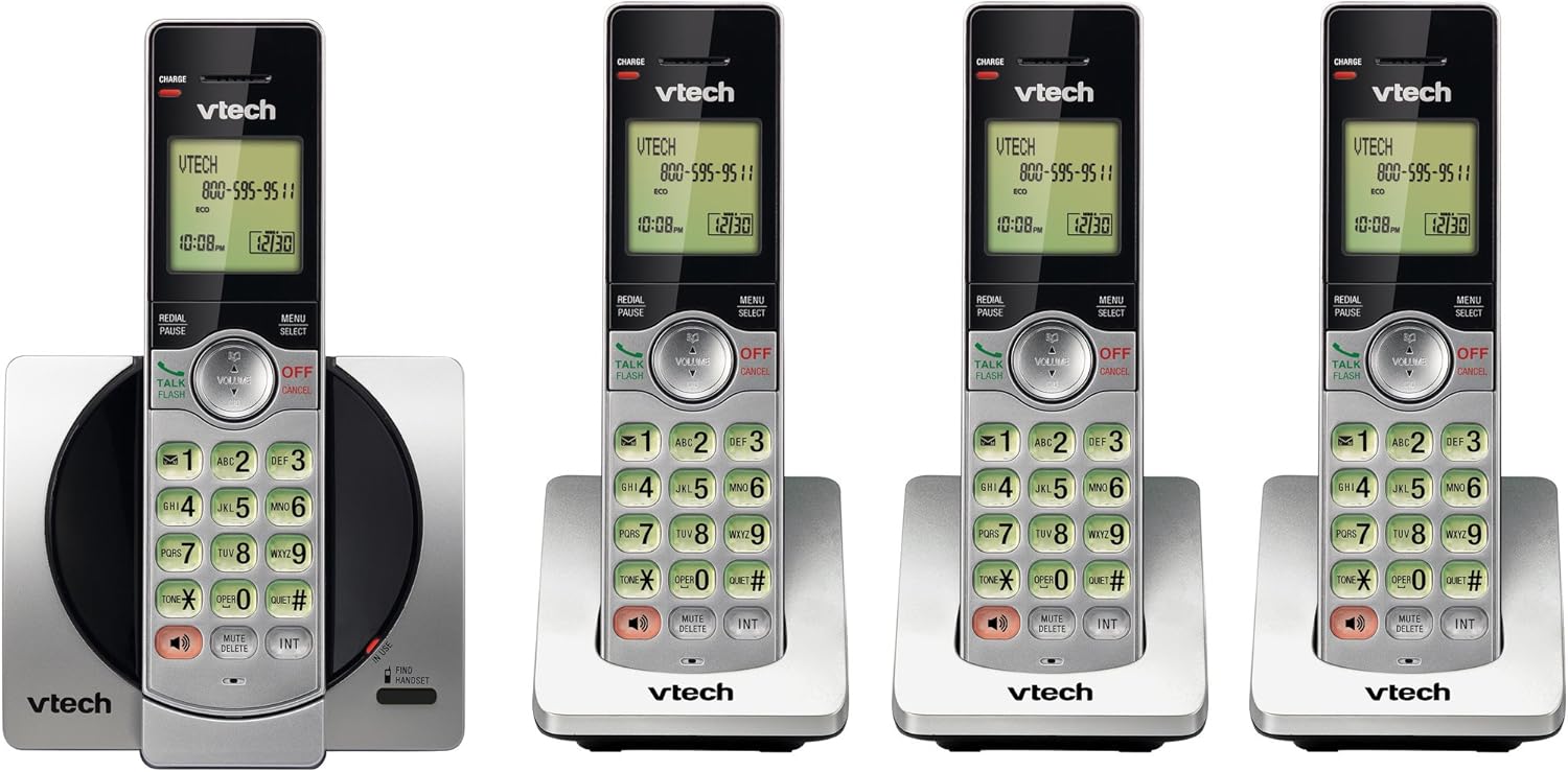 VTech DECT 6.0 Four Handset Cordless Phones with Caller ID, Backlit