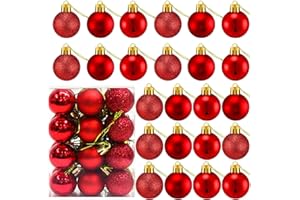 WXOIEOD 24 Count Small Red Christmas Ornaments Balls, Mini Red Ornaments for Mini Christmas Tree, Small Shatterproof Valentine Tree Decorative Hanging Bulbs Ball for Xmas Outdoor Party Decorations, 1.2 inch