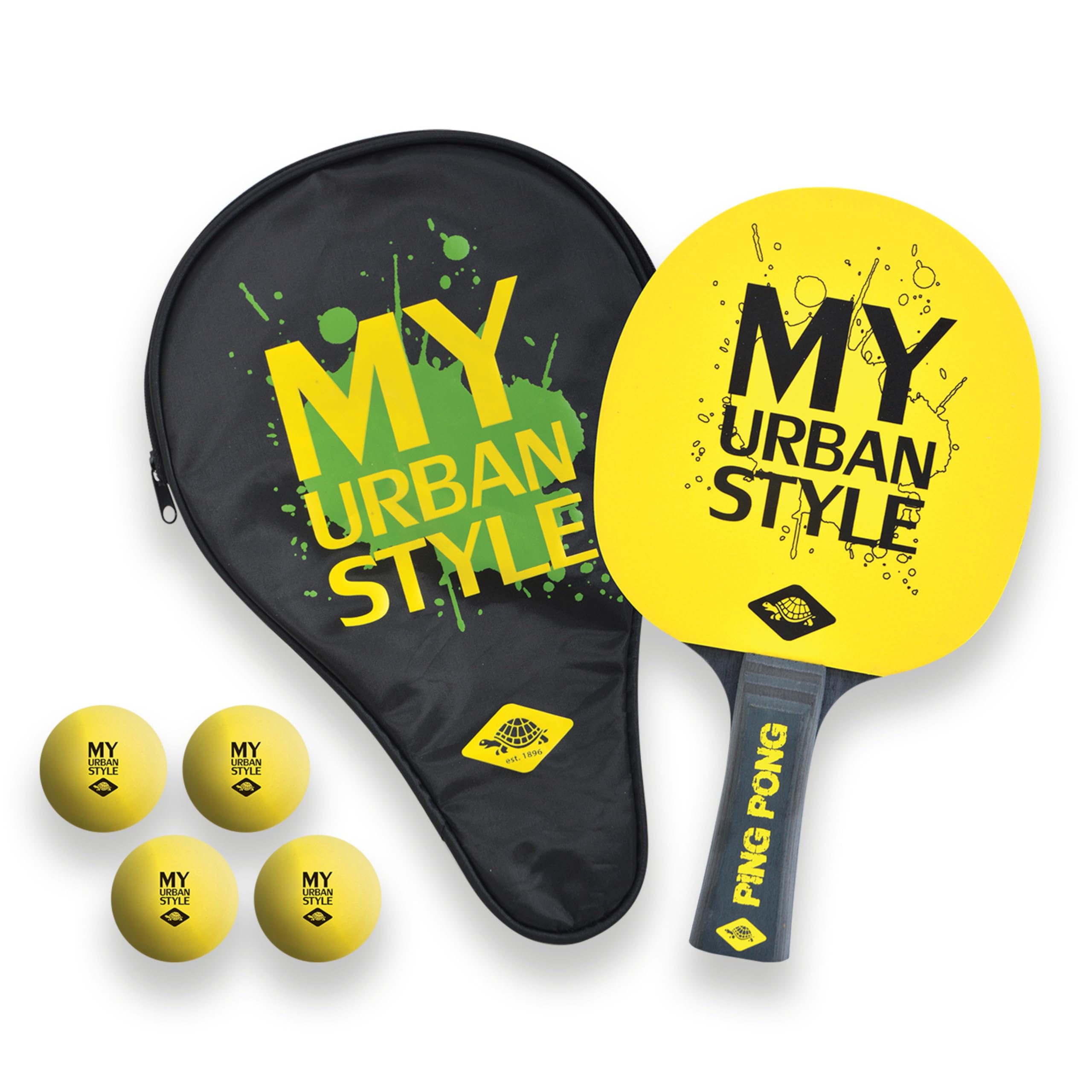 Donic-Schildkroet My Urban Style Table Tennis Set, 1 Bat, 3 Balls, Cover, 788485,Black / Yellow,M
