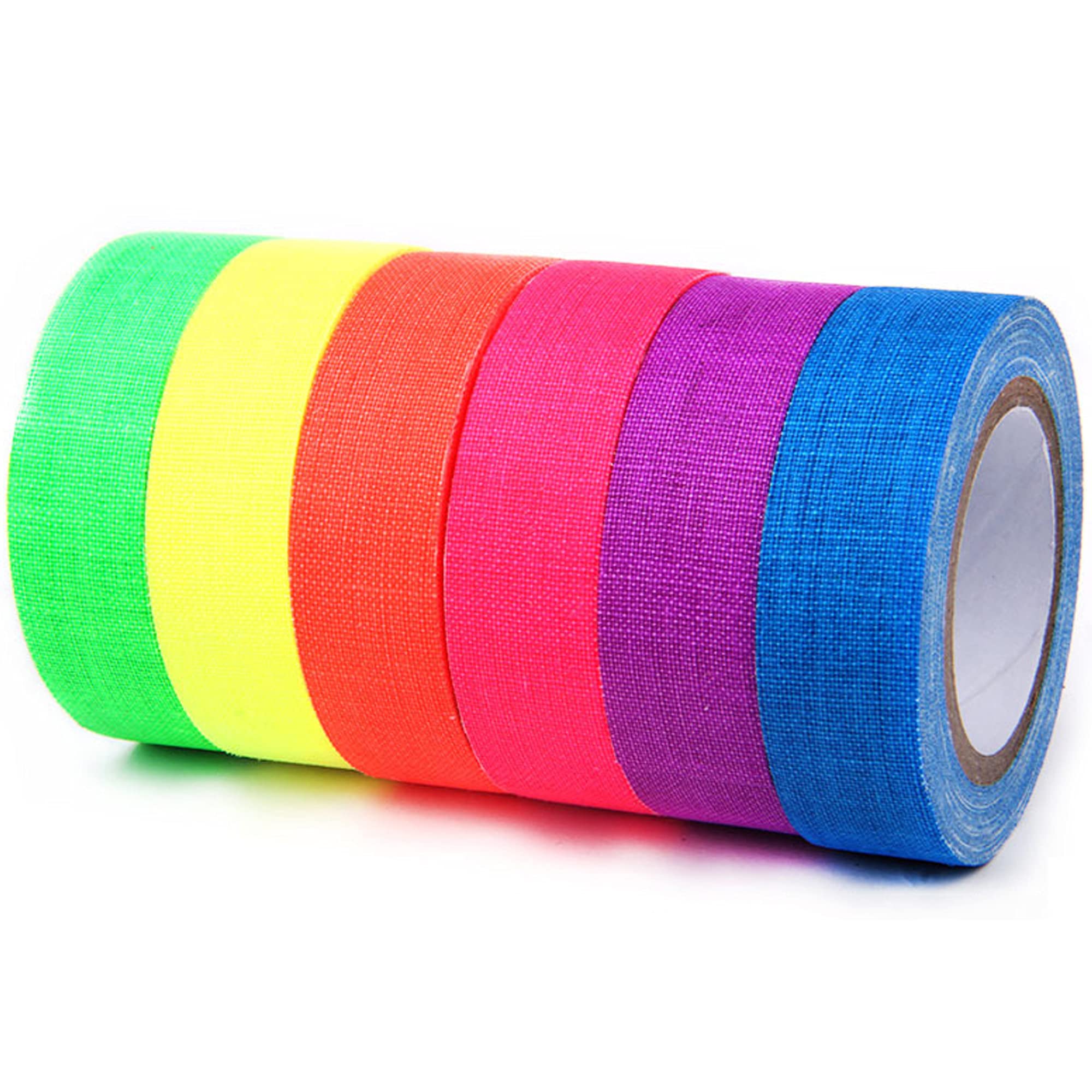 Fluorescent Cloth Tapes - UV Blacklight Reactive Neon Gaffer Tape for Glow Party Decorations/Holiday Supplies/Secures Cables 6 Colors 0.6 Inch x 16.4 Feet