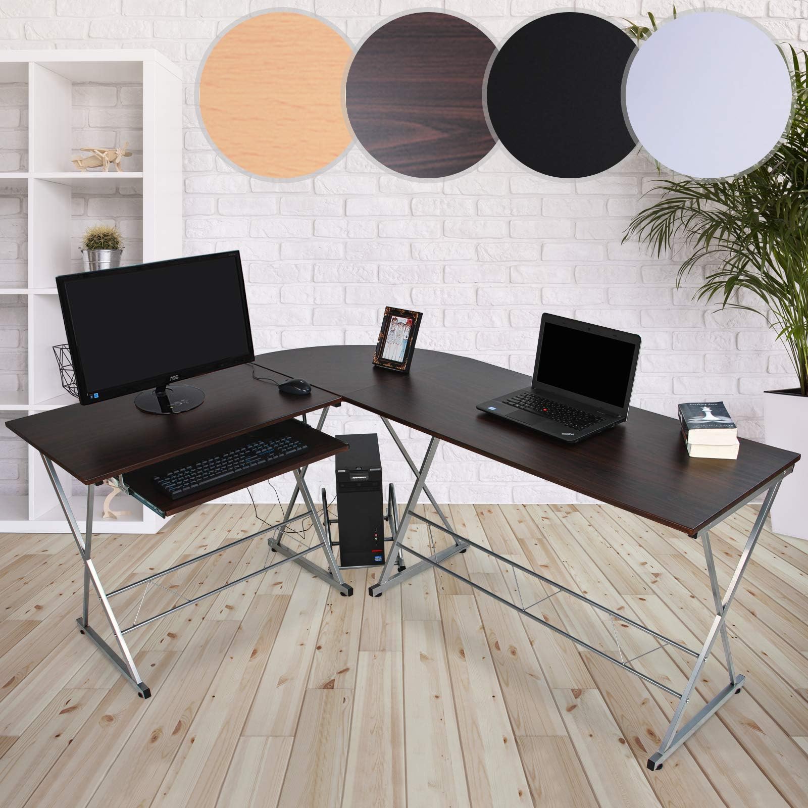Computer Corner Desk - Extendable Keyboard Tray, 170x136x75cm, CPU Trolley, Color Choice - Home Office, Workstation, Writing Desk, PC Desk, Lap Top Desk, Study Desk Furniture