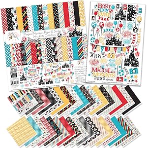Paper & Sticker Kit - Magical Moments for Disney - 17 Double-Sided 12x12 Papers with 33 Designs & 1 8X12 Sticker Sheet - Scrapbooking Card Making Crafting - by Miss Kate Cuttables