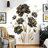 decalmile Black Gold Flower Leaves Plants Floral Wall Decals Stickers | Peel and Stick Decals for Walls, DIY Wall Art Stickers, Removable &amp; Wall-Safe, Vibrant Colors Wall Decor
