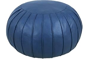Thgonwid Handmade Storage Pouf Ottoman Foot Stool - Faux Suede Round Floor Cushion 21.6"x13" for Living Room, Bedroom, Wedding Decor, Unstuffed (Deep Blue)