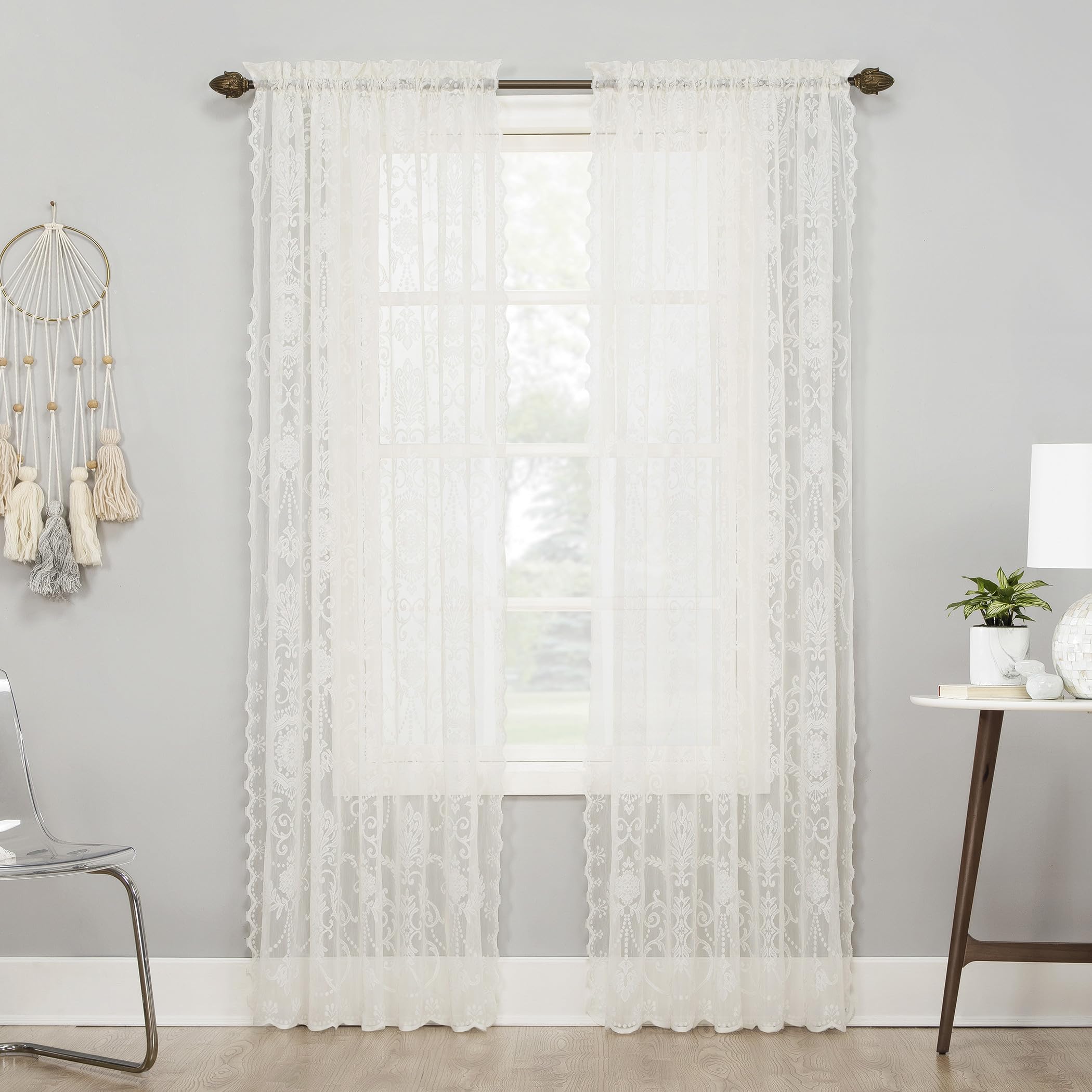 Photo 1 of No. 918 Ariella Floral Lace Sheer Rod Pocket Curtain Panel, Ivory, 58" W x 96" L (1 Panel)