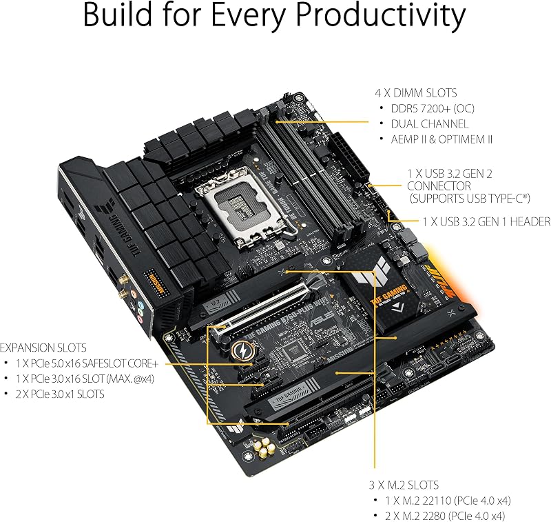 Tuf Gaming B760-Plus Wifi Mainboard Intel B760 Lga 1700 Atx Ddr5 Bis 128 Gb Wifi 6e (90mb1er0-M1eay0)