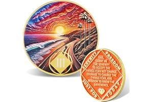 Leafence Sunset Beach Sobriety Coin Commemorative Coin Recovery Addiction NA AA Chips and Medallions with Inspirational Quote Narcotics Alcoholics Anonymous Gifts (Sunset Beach Road, 3 Years)