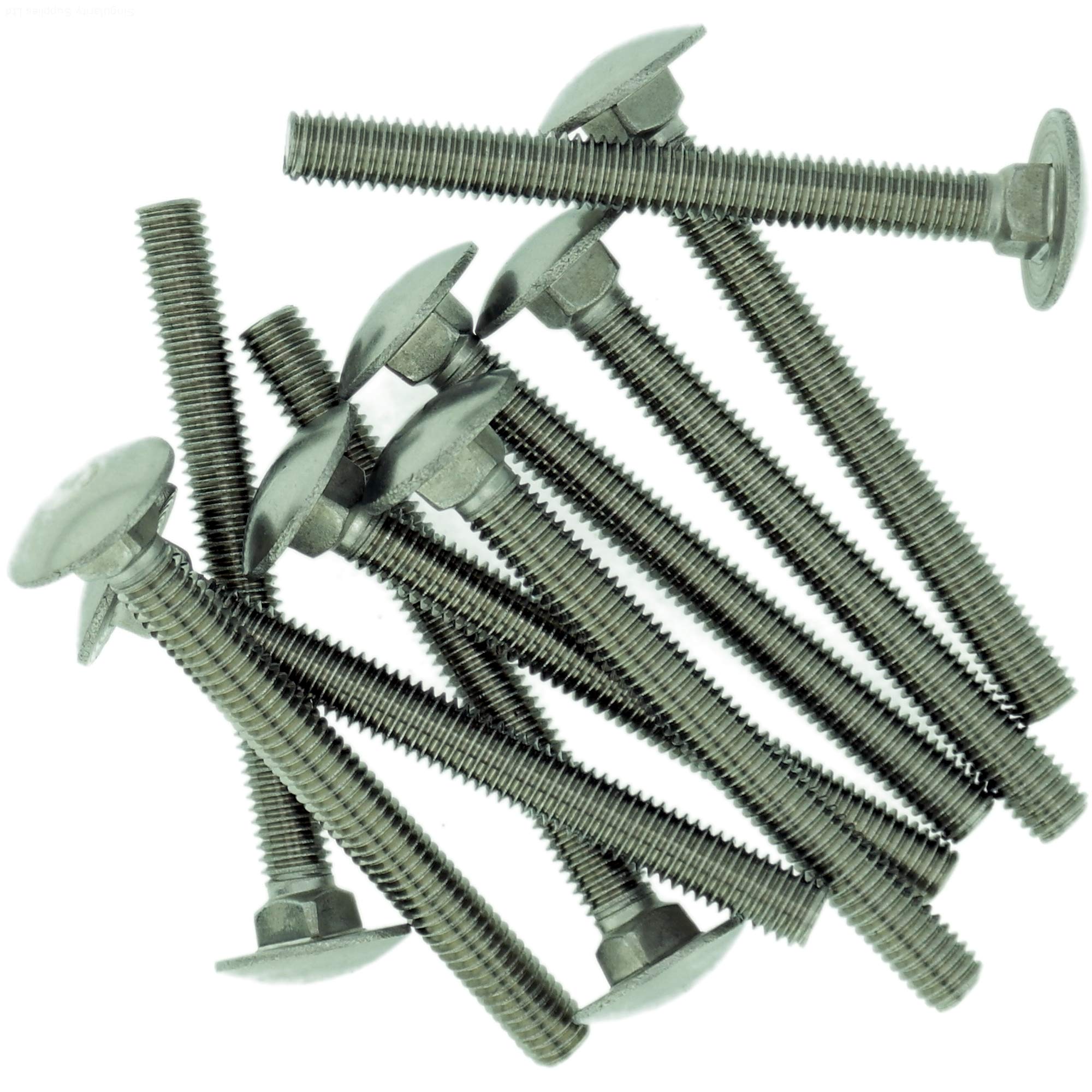 M8 (8mm x 25mm) Cup Square Carriage Bolt (Fully Threaded) - Stainless Steel (A2) (Pack of 10)