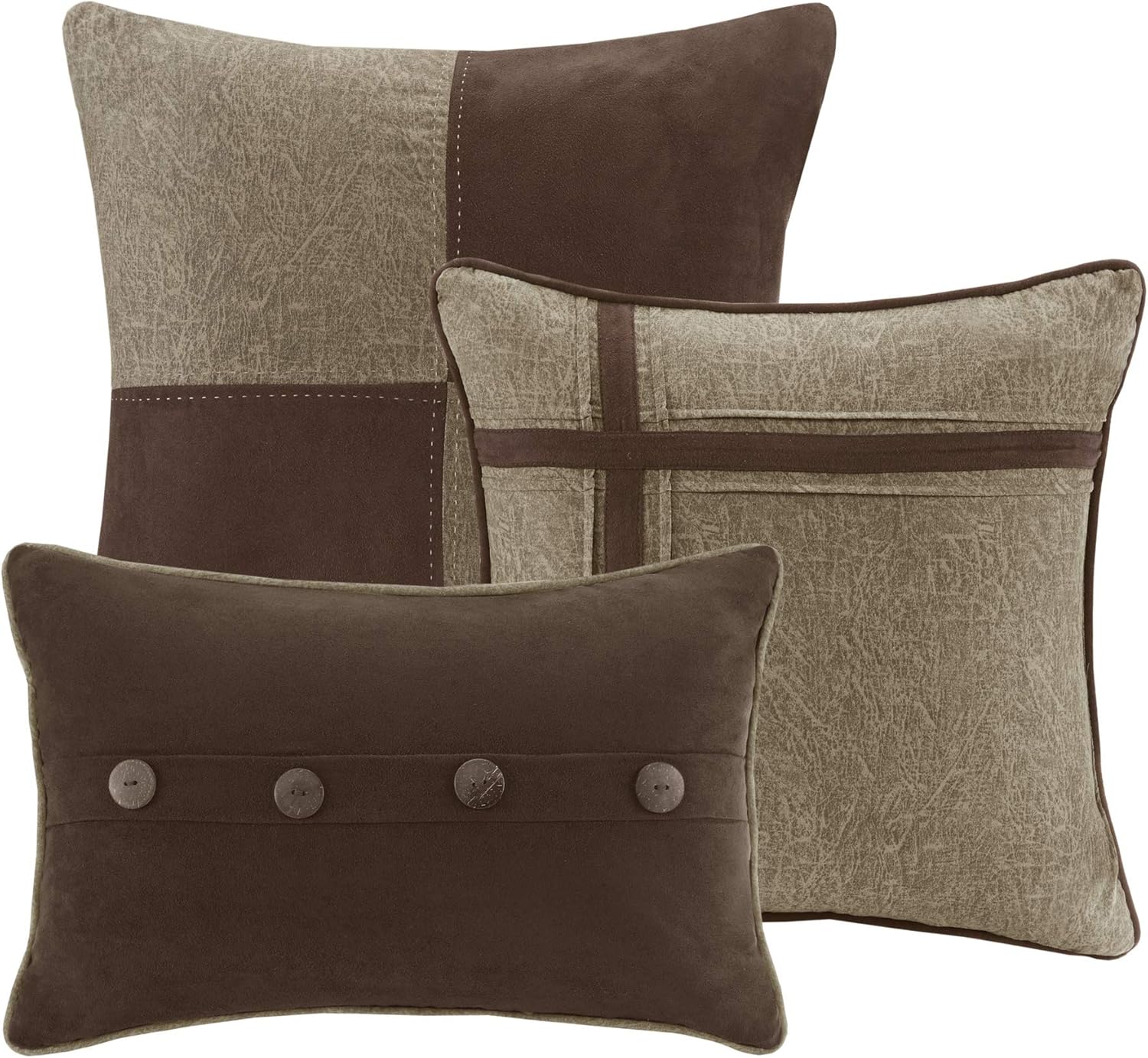 Madison Park Boone 7 Piece Faux Suede Comforter Embroidered Pillows, Bedskirt and Shams Cabin Style Soft Down Alternative Hypoallergenic All Season Bedding-Set, King, Brown: Home & Kitchen