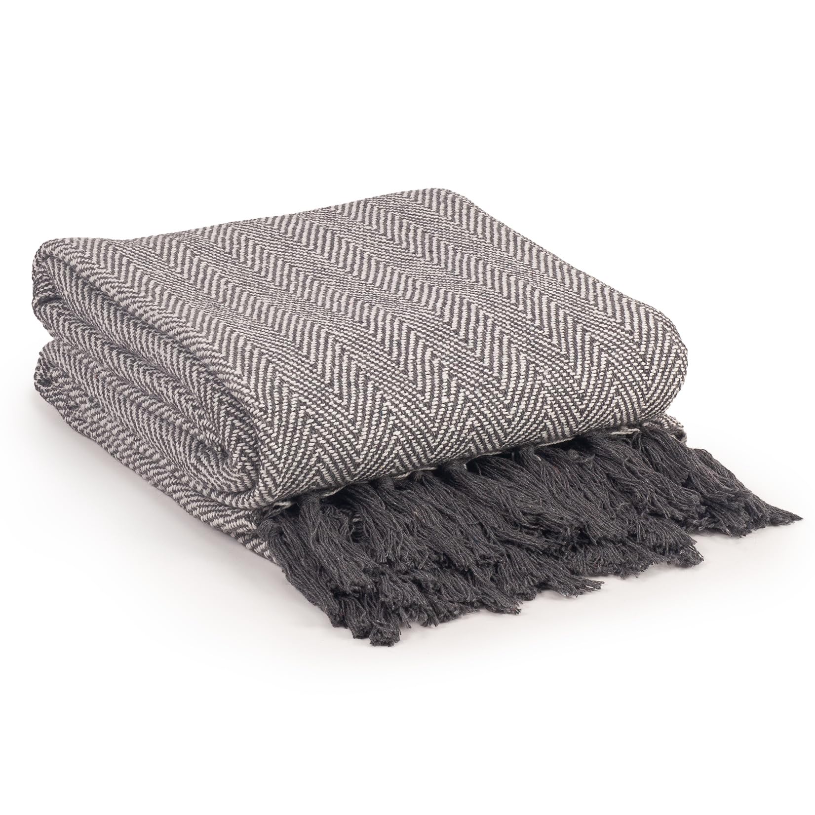 EHC Herringbone Super King 100% Cotton Throw for Sofa, Bedspread 250 x 380cm - Grey