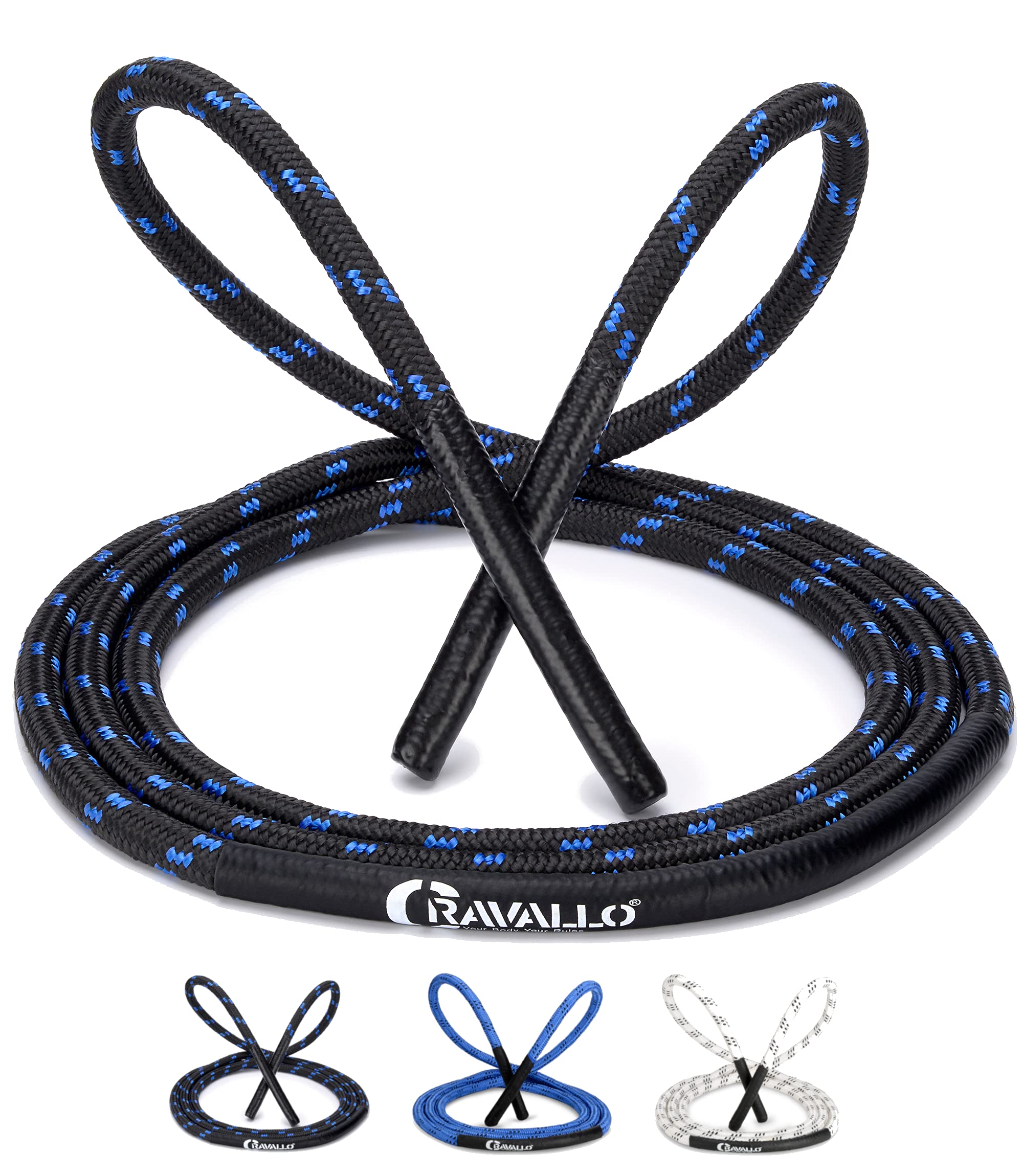 Cravallo® Skipping Rope I 3 Metre Fatburner Speed Jumping Rope I Adult Professional Skipping Rope I Ideal for Boxing, Endurance Sports, MMA, HIIT in Black, Blue and White (3.20 m, Black)