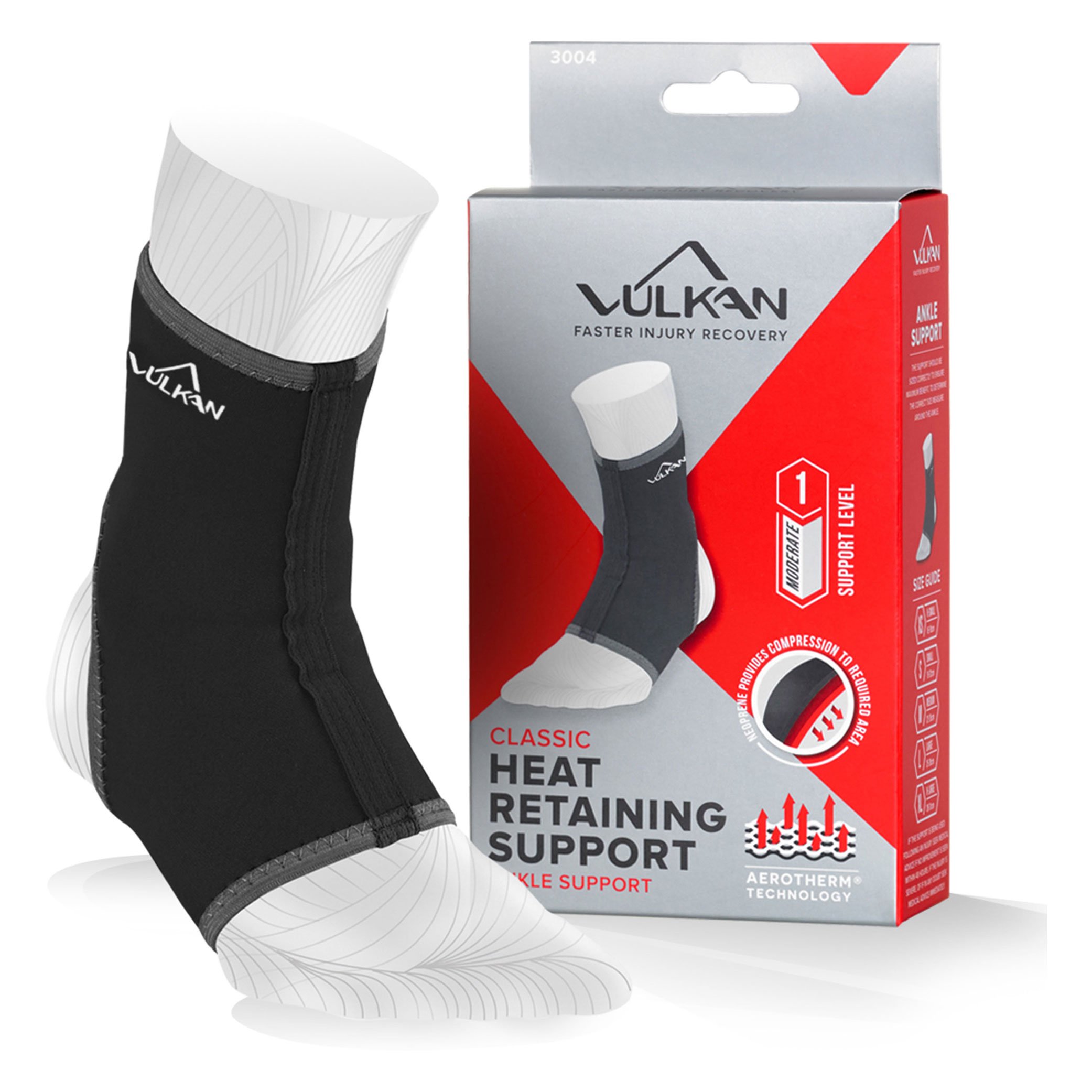 VULKAN Ankle Support, Classic 3004, Medium, Ankle Sleeve, Breathable Compression For Sprains, Strains, Arthritis, Sore Joints, Weak Ankles, Wear During Sports, Exercise, Men and Women