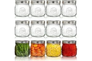 Tebery 12 Pack Wide Mouth Home Glass Mason Jars with Airtight Lids and Bands, 16Oz Canning Glass Jars for Canning, Fermenting