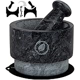 Mortar and Pestle Set Marble - 5.6 Inch, 2.2 Cup - Unique Double Sided - Pestle and Mortar Bowl Solid Stone Grinder - Guacamo