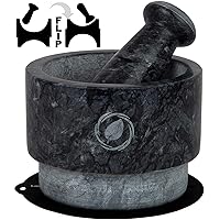 Mortar and Pestle Set Marble - 5.6 Inch, 2.2 Cup - Unique Double Sided - Pestle and Mortar Bowl Solid Stone Grinder…