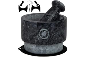 Laevo Mortar and Pestle Stone Set, 5.5" (Large) | Gray Marble | Spice Stone Grinder | 2.1 Cup Capacity | Reversible | Molcajete Mexicano | Guacamole, Pesto, Spices | Large Mortar & Pestles | Gift Set