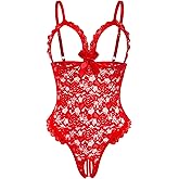 Avidlove One Piece Lingerie Sexy Teddy Ruffle V Neck Bodysuit Lace Nightie