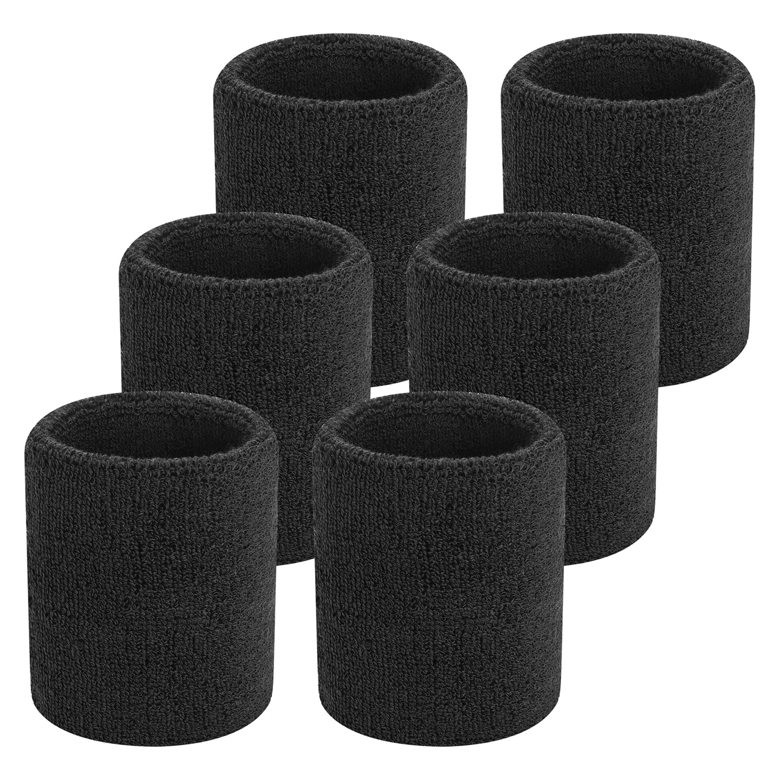 ONUPGO Sweatband Headband Men & Women - 3PCS /6PCS/12PCSSports Headbands Moisture Wicking Athletic Cotton Terry Cloth Sweatband Sweat Absorbing Head Band (6 Wristbands - Black)