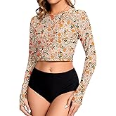 Soneven Women Rash Guard Long Sleeve Crop Top Swim Shirts UPF 50+ Sun Protection Swimsuit Top No Bottom