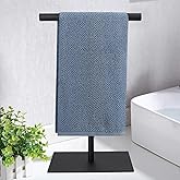 Towel Racks Hand Towel Stand, Countertop T-Shape Stainless Steel Free Towel Rack Stand Storage for Table, Black Towel Ladder 