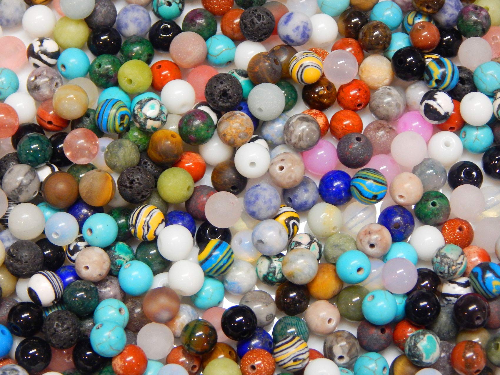 Gemstone Mix Beads Round Set Round Lava, Quartz, Aventurine, Amazonite, Amethyst, Jade, Moonstone, Jasper, Sodalite, Turquoise, Agate, Onyx, Tiger's Eye, Lapis Lazuli (8 mm, 50 Pieces)