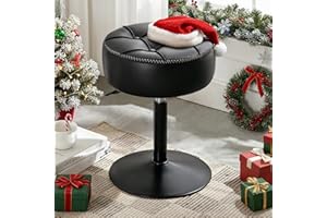LUE BONA Adjustable Vanity Stool, 360°Swivel Vanity Chair for Makeup Room, Black Stool Chair for Vanity, Small Faux Leather Vanity Stools for Bathroom, Living Room
