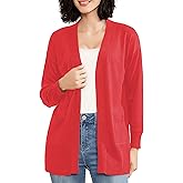 Women's Open Front Cardigan with Pockets Long Sleeve Solid Color Lightweight Knit Sweater