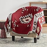 Touchat Native American Blanket Boho Throw Blanket for Sofa and Bed, Mexican Decorative Farmhouse Blanket, Southwest Decor Woven Blankets, Aztec Throw Blankets Bohemian with Tassel(Wine,50×60 inch)