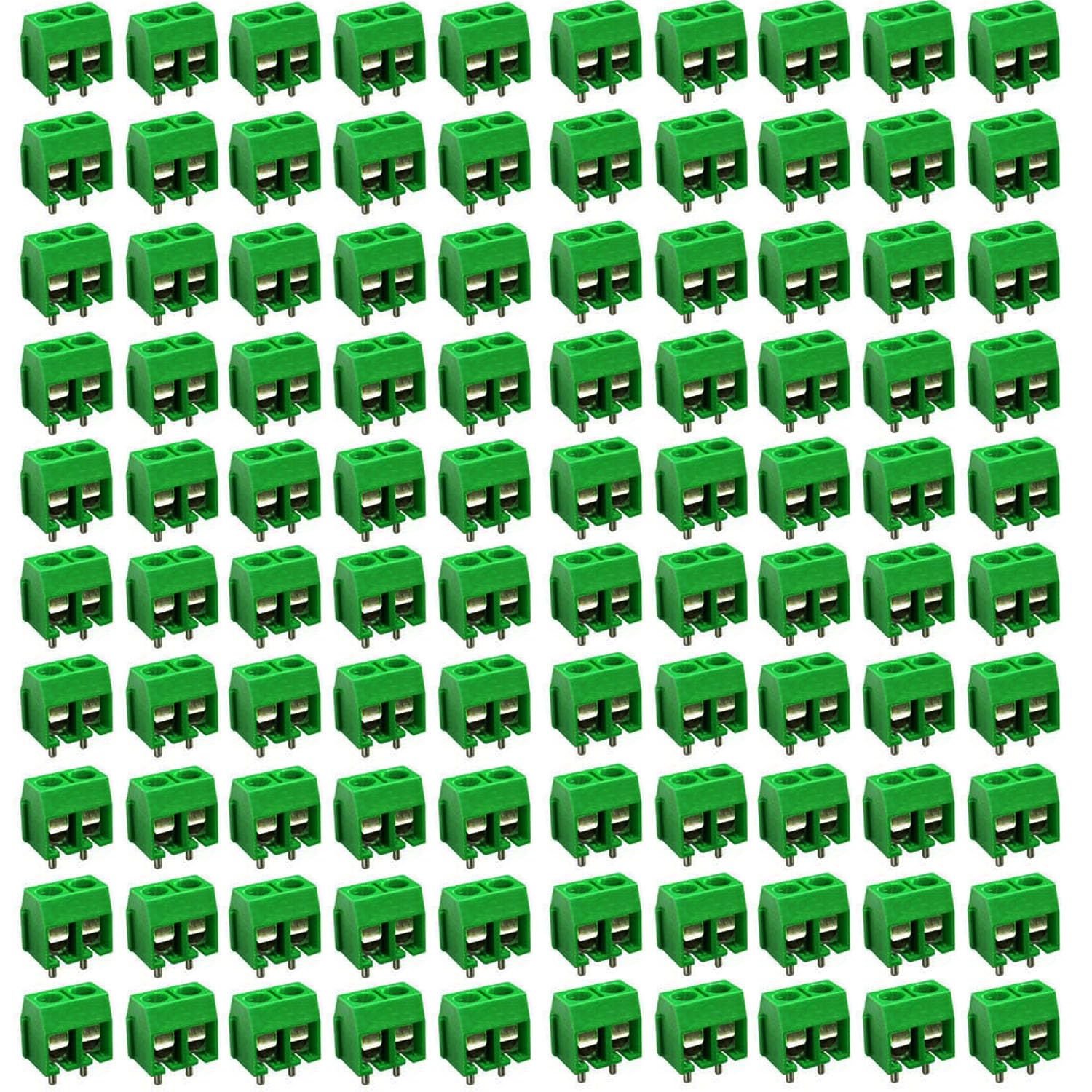 RUNCCI-YUN100Pcs 2 Pin 5 mm PCB Mount Screw Terminal Block Connector 300V 10A (Green)