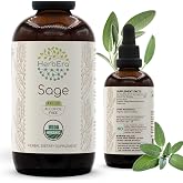 HerbEra USDA Organic Sage Alcohol-Free Liquid Extract Tincture &ndash; Digestive Support, Salvia Officinalis Dried Leaf, Vegan, Herbal Supplement (4 fl oz)