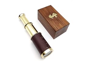 5MoonSun5's Nautical Brass Spyglass Telescope with Box, Brass (Brown Leather)
