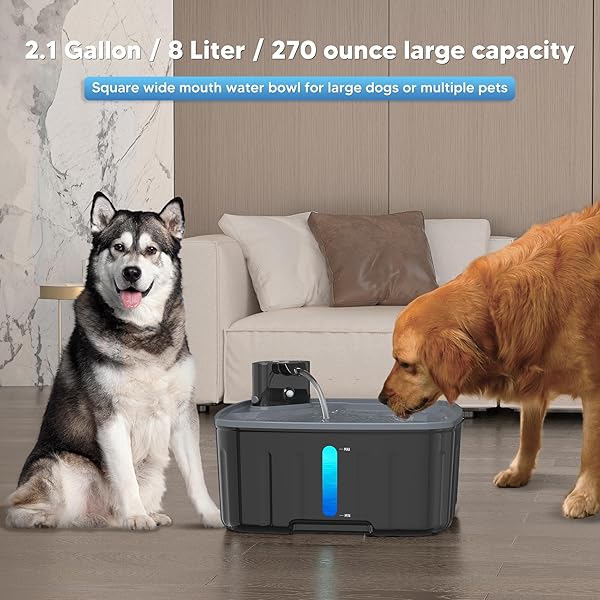 KENIDA DOG WATER FOUNTAIN WIRELESS,2.1GAL/8L LARGE DOG WATER FOUNTAIN BATTERY OPERATED, DOG FOUNTAIN WATER BOWL WITH SENSOR,WIRELESS SMART PUMP,TIMER,BPA-FREE,IDEAL FOR LARGE DOGS,MULTI-PET HOME