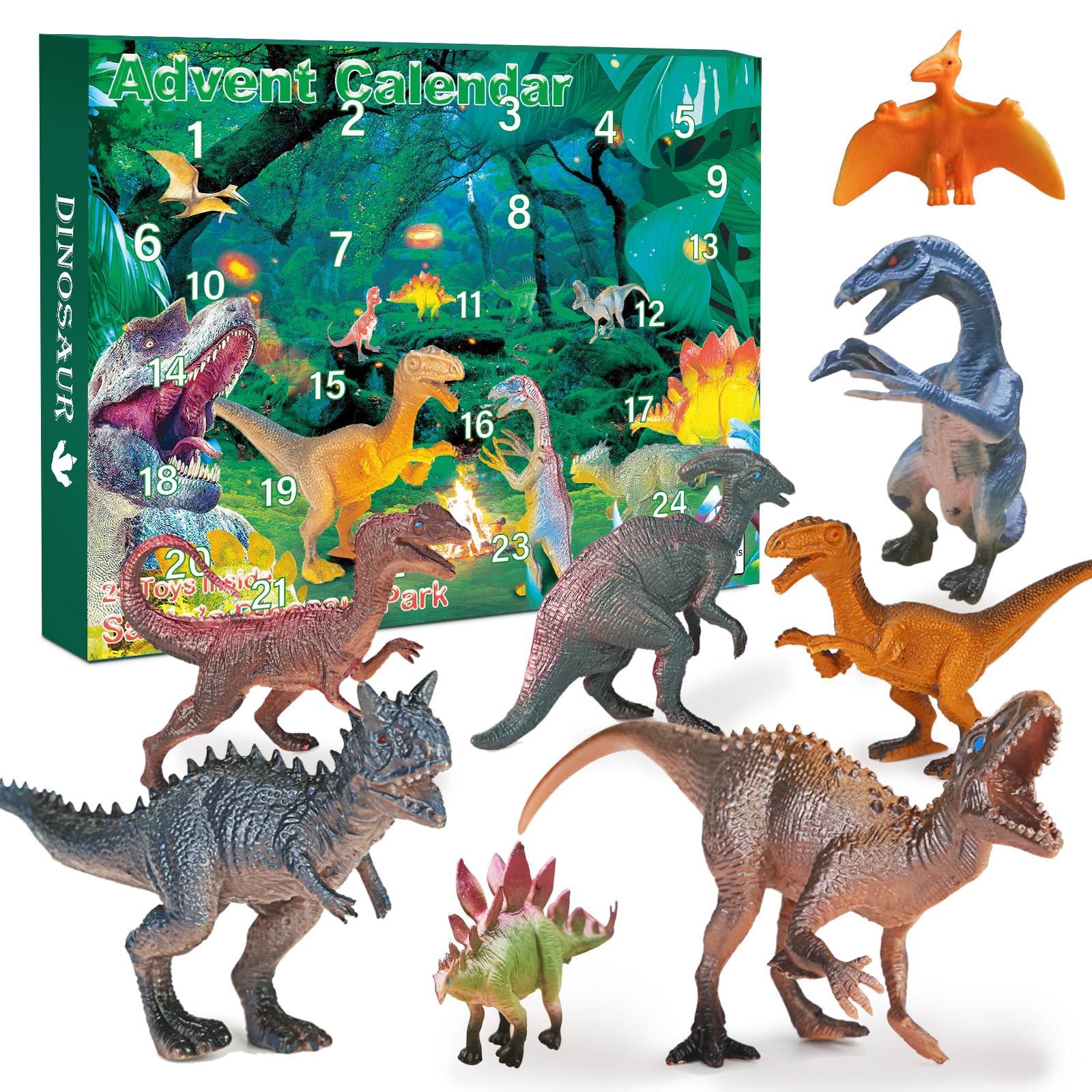 Advent Calendar 2025 Realistic Dinosaur Figurine Décor Xmasfor Boys and Girls, 24 Days Countdown Calendar, 24 Different Dinosaur Styles, Reusable, Christma Surprises Gift for Kids