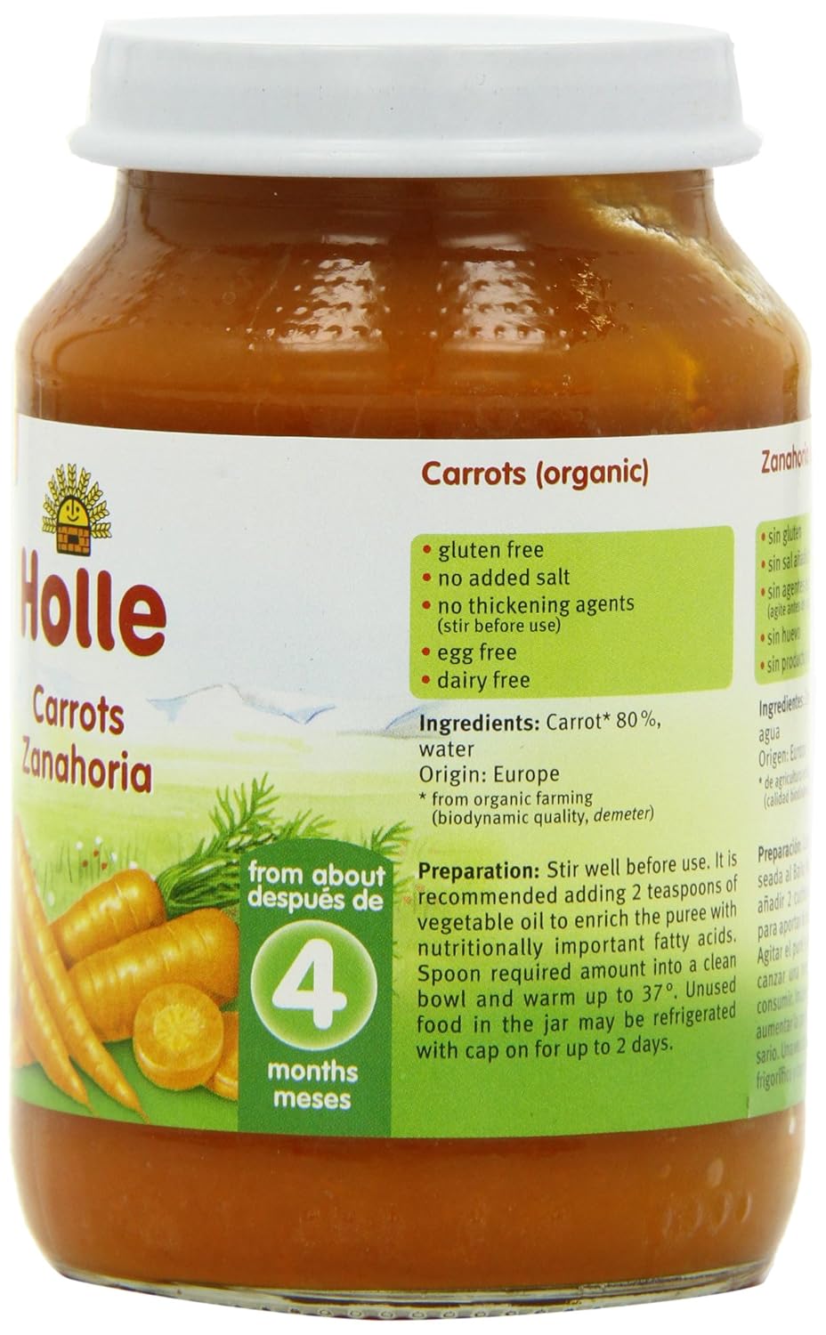 Holle Potito de Zanahoria (+4 meses) - Paquete de 6 x 125 gr ...