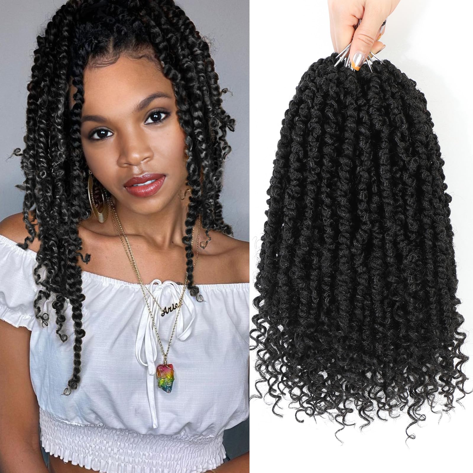 Photo 1 of Passion Twist Crochet Hair,Passion Twist Hair 14 Inch,8 Packs Pre-twisted Passion Twist Hair,Short Passion Twist Crochet Braids,Pre Looped Crochet Hair for Black Women(1B)