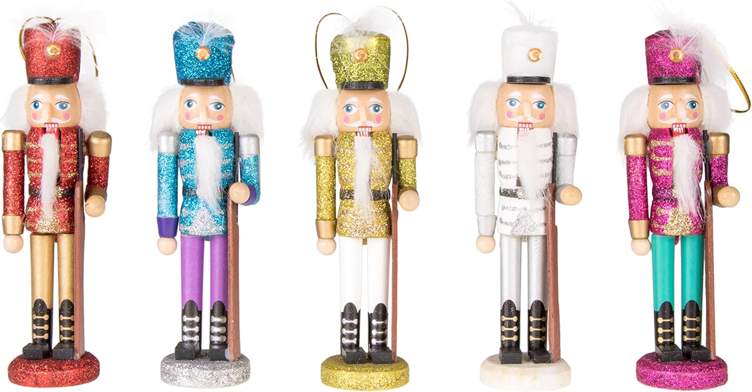 Nutcrackers - Clever Creations Mixed Soldiers 5 Pack 6 Inch Traditional Wooden Nutcracker Ornaments, Festive Christmas Tree Décor