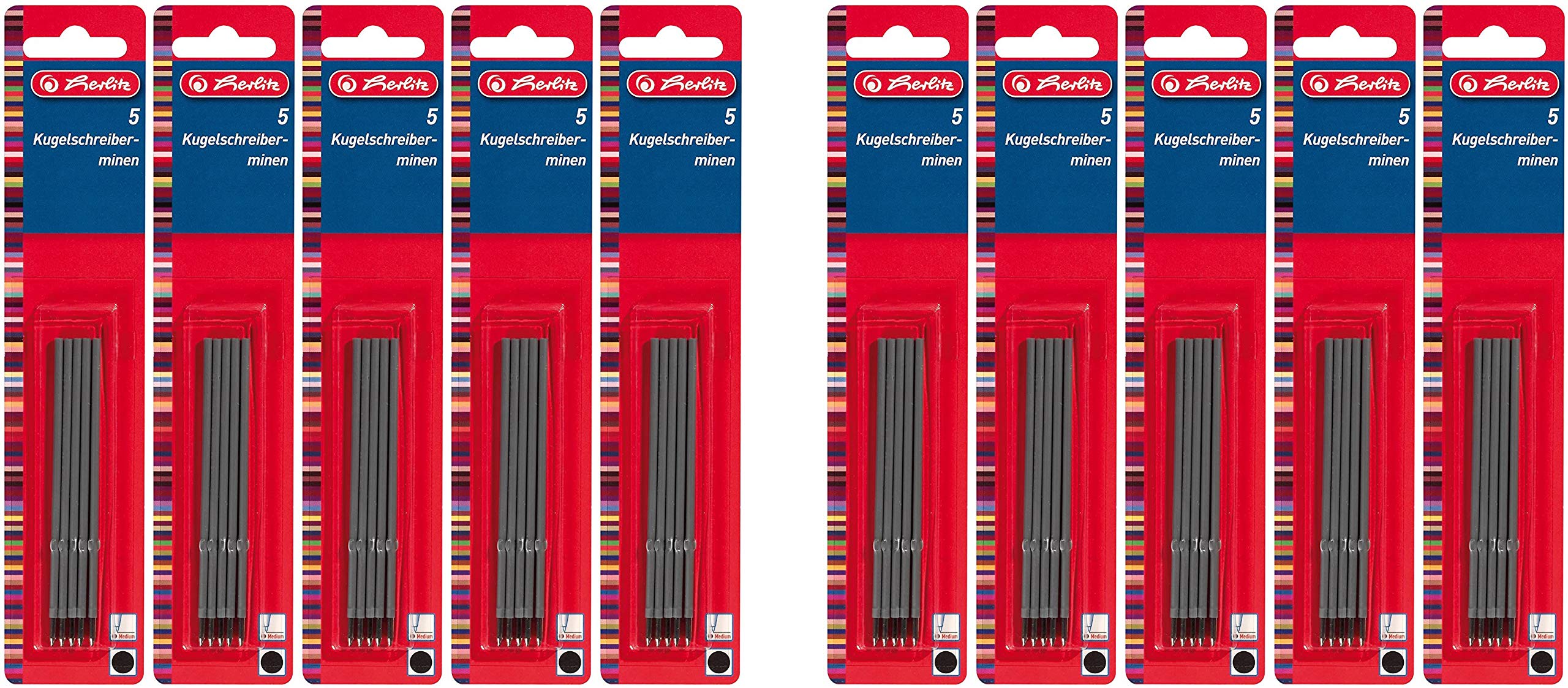Herlitz X-20 Ballpoint Pen Refill Pack of 5 on Blister Card Black (10x Black)