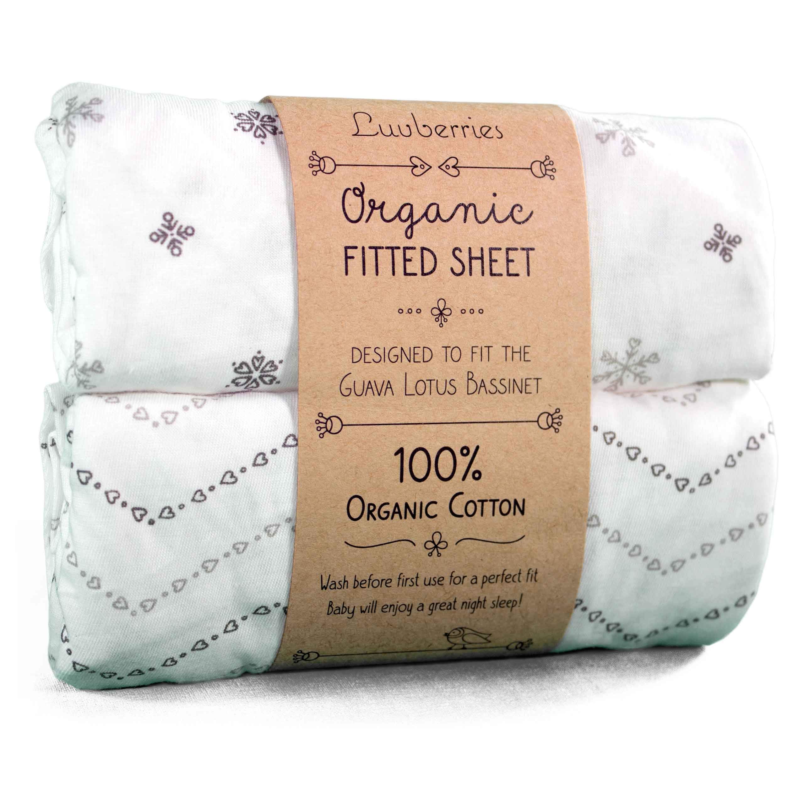 Photo 1 of Luvberries 100% Organic Cotton Bassinet Sheets (Set of 2) for The Guava Lotus Travel Bassinet - Baby and Newborn, Fitted Bassinet Sheets, for Boys & Girls (Grey and White)