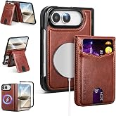 SkyEagle for iPhone Duo Wallet Case Compatible with Magsafe,Brown | Built-in Screen Protector,2 in 1 Magnetic Detachable Card Holder Slot,PU Leather,RFID Blocking,Flip Kickstand,for Men &amp; Women