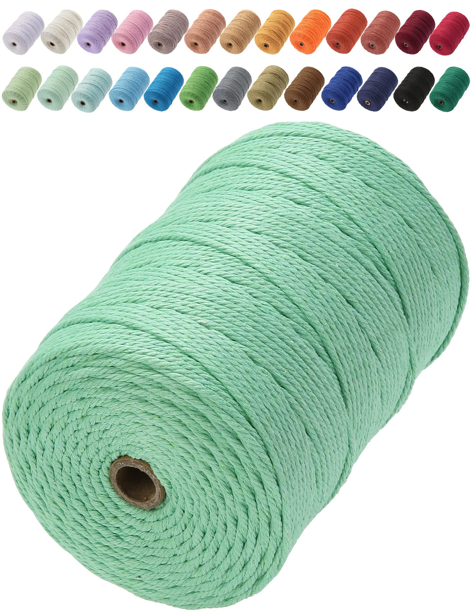 GOHOF Macrame Cord 3mm x 200m Premium Cotton Macrame Rope, 4 Strand Twisted Soft Cotton Cord, Perfect for Macrame Art, Aqua Green — image 1