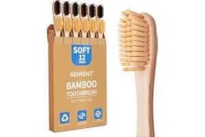 GENKENT 12 Counts Bamboo Toothbrush with BPA Free Soft Bristles Natural Bamboo Charcoal Tooth Brush in Eco Friendly Color Bri