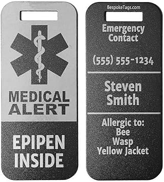 Amazon Com Medic Alert Tag Epipen Inside Customized Engraved