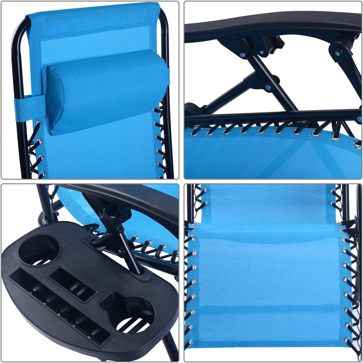 Goplus Zero Gravity Chair Set 2 Pack Adjustable Folding Lounge Recliners for Patio Outdoor Yard Beach Pool w/Cup Holder, 300-lb Weight Capacity (Light Blue) : Garden & Outdoor