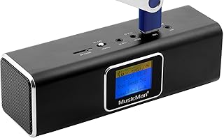 Musicman MA Soundstation Stereo-Lautsprecher mit intergriertem Akku und LCD Display (MP3 Player, Radio, MicroSD Kartenslot,USB Steckplatz) schwarz