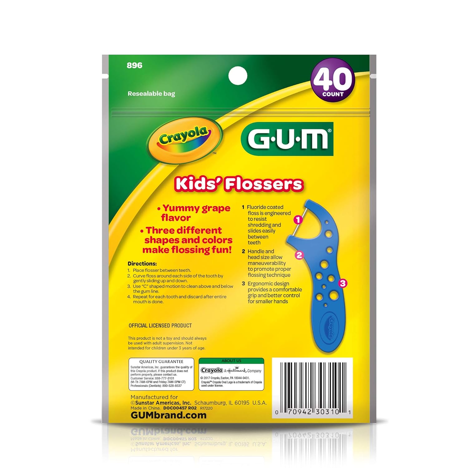 GUM Crayola Kids' Flossers, Grape, Fluoride Coated, Ages 3+, 75 Count: Beauty