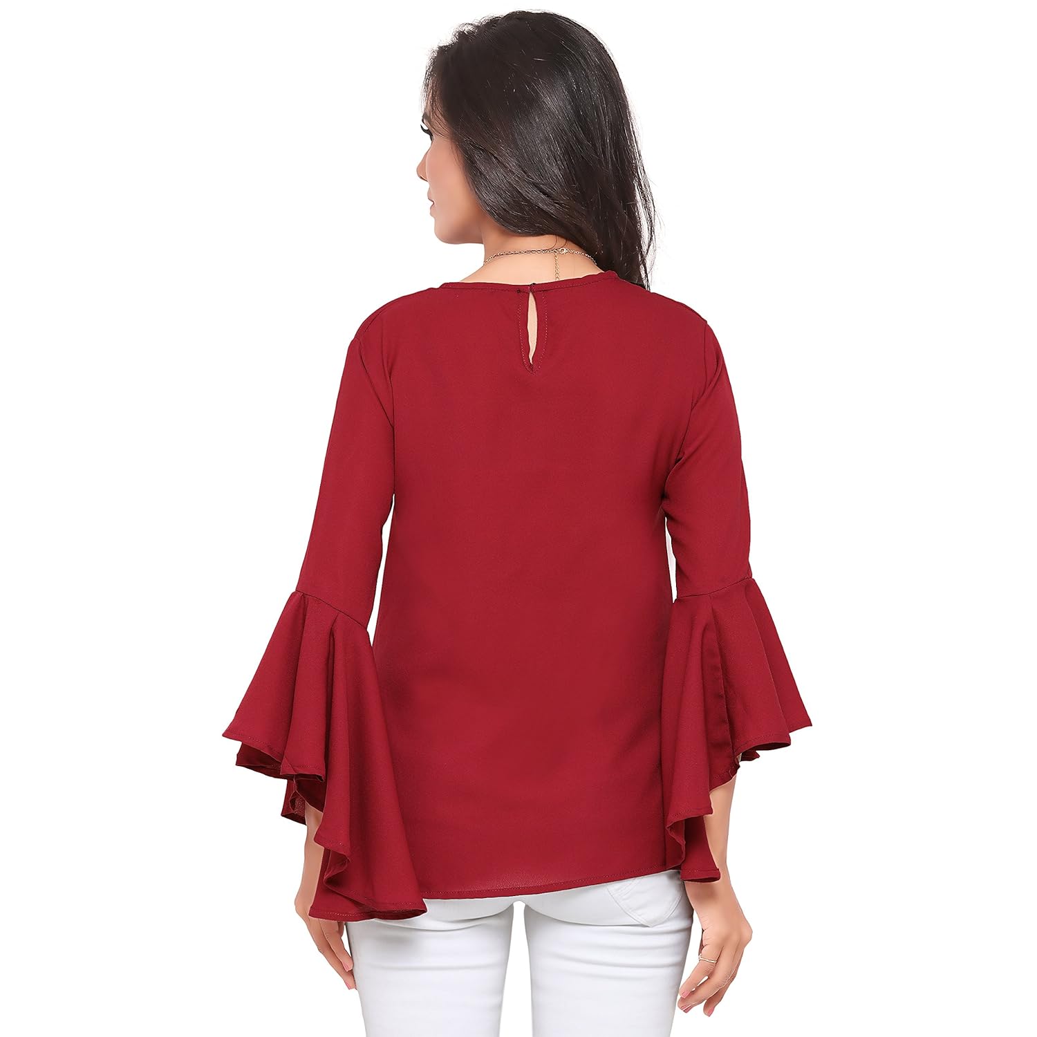 serein women's top (maroon moss top with flute sleeves)